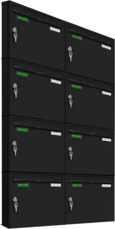 AL Briefkastensysteme Wandbriefkasten 8 Fach Basic Briefkasten A4 in RAL Farbe 9005 Tief Schwarz wetterfest