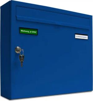 AL Briefkastensysteme Wandbriefkasten 1 Fach Basic Briefkasten A4 in RAL Farbe 5010 Enzian Blau wetterfest