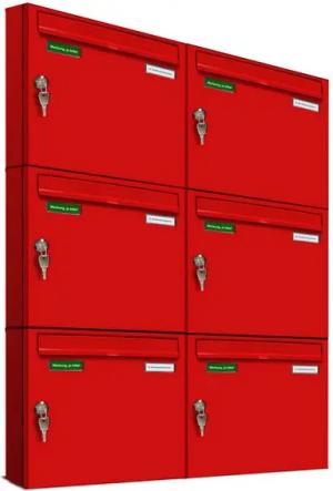 AL Briefkastensysteme Wandbriefkasten 6 Fach Basic Briefkasten A4 in RAL Farbe 3000 Feuer Rot wetterfest