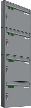 AL Briefkastensysteme Wandbriefkasten 4 Fach Basic Briefkasten A4 RAL Farbe 9006 Weiss Aluminium wetterfest