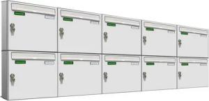 AL Briefkastensysteme Wandbriefkasten 10 Fach Basic Briefkasten A4 RAL Farbe 9016 Verkehrs Weiss wetterfest