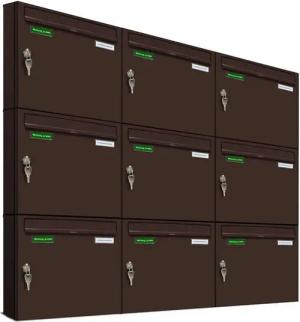AL Briefkastensysteme Wandbriefkasten 9 Fach Basic Briefkasten A4 in RAL 8017 Schokoladen Braun wetterfest