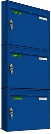 AL Briefkastensysteme Wandbriefkasten 3 Fach Basic Briefkasten A4 in RAL Farbe 5010 Enzian Blau wetterfest