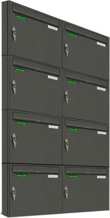 AL Briefkastensysteme Wandbriefkasten 8 Fach Basic Briefkasten A4 DB Farbe 703 Eisenglimmer Grau wetterfest