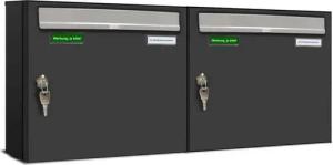 AL Briefkastensysteme Wandbriefkasten 2 Fach Premium Briefkasten A4 in RAL 7016 Anthrazit Grau wetterfest