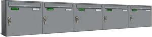 AL Briefkastensysteme Wandbriefkasten 5 Fach Basic Briefkasten A4 RAL Farbe 9006 Weiss Aluminium wetterfest