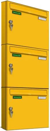 AL Briefkastensysteme Wandbriefkasten 3 Fach Basic Briefkasten A4 in RAL Farbe Signal Gelb wetterfest