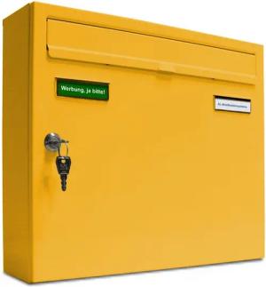 AL Briefkastensysteme Wandbriefkasten 1 Fach Basic Briefkasten A4 in RAL Farbe Signal Gelb wetterfest
