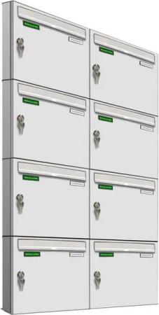 AL Briefkastensysteme Wandbriefkasten 8 Fach Basic Briefkasten A4 RAL Farbe 9016 Verkehrs Weiss wetterfest