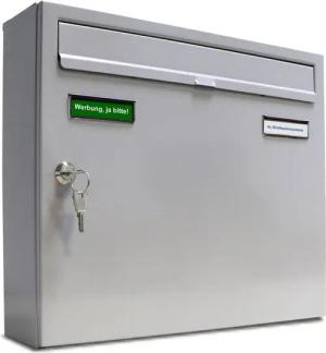 AL Briefkastensysteme Wandbriefkasten 1 Fach Basic Briefkasten A4 RAL Farbe 9006 Weiss Aluminium wetterfest