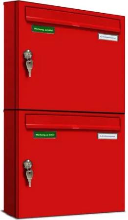 AL Briefkastensysteme Wandbriefkasten 2 Fach Basic Briefkasten A4 in RAL Farbe 3000 Feuer Rot wetterfest