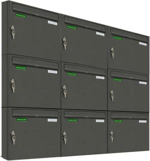 AL Briefkastensysteme Wandbriefkasten 9 Fach Basic Briefkasten A4 DB Farbe 703 Eisenglimmer Grau wetterfest