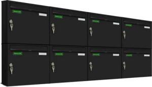 AL Briefkastensysteme Wandbriefkasten 8 Fach Basic Briefkasten A4 in RAL Farbe 9005 Tief Schwarz wetterfest