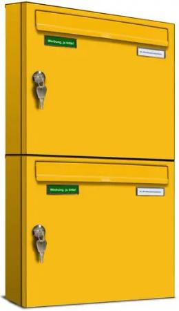 AL Briefkastensysteme Wandbriefkasten 2 Fach Basic Briefkasten A4 in RAL Farbe Signal Gelb wetterfest