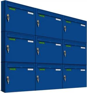 AL Briefkastensysteme Wandbriefkasten 9 Fach Basic Briefkasten A4 in RAL Farbe 5010 Enzian Blau wetterfest