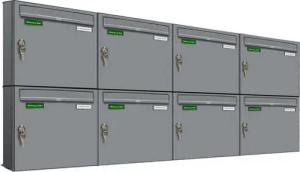 AL Briefkastensysteme Wandbriefkasten 8 Fach Basic Briefkasten A4 RAL Farbe 9006 Weiss Aluminium wetterfest