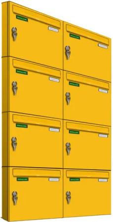 AL Briefkastensysteme Wandbriefkasten 8 Fach Basic Briefkasten A4 in RAL Farbe Signal Gelb wetterfest