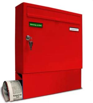 AL Briefkastensysteme Wandbriefkasten 1 Fach Basic Briefkasten A4 in RAL Farbe 3000 Feuer Rot wetterfest