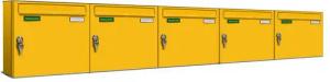 AL Briefkastensysteme Wandbriefkasten 5 Fach Basic Briefkasten A4 in RAL Farbe Signal Gelb wetterfest