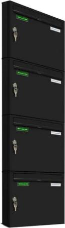 AL Briefkastensysteme Wandbriefkasten 4 Fach Basic Briefkasten A4 in RAL Farbe 9005 Tief Schwarz wetterfest