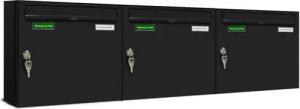 AL Briefkastensysteme Wandbriefkasten 3 Fach Basic Briefkasten A4 in RAL Farbe 9005 Tief Schwarz wetterfest