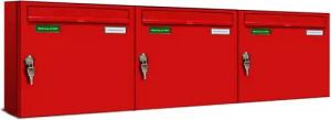 AL Briefkastensysteme Wandbriefkasten 3 Fach Basic Briefkasten A4 in RAL Farbe 3000 Feuer Rot wetterfest