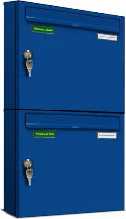 AL Briefkastensysteme Wandbriefkasten 2 Fach Basic Briefkasten A4 in RAL Farbe 5010 Enzian Blau wetterfest