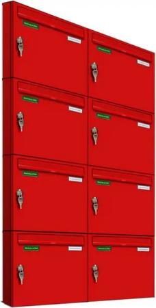 AL Briefkastensysteme Wandbriefkasten 8 Fach Basic Briefkasten A4 in RAL Farbe 3000 Feuer Rot wetterfest