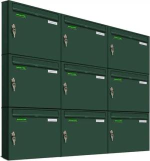 AL Briefkastensysteme Wandbriefkasten 9 Fach Basic Briefkasten A4 in RAL Farbe 6005 Moos Grün wetterfest