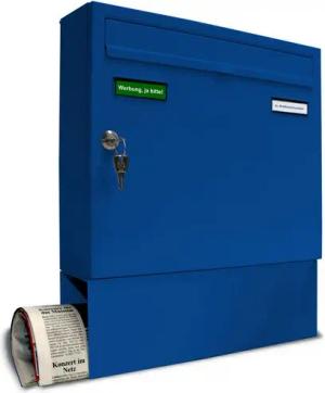 AL Briefkastensysteme Wandbriefkasten 1 Fach Basic Briefkasten A4 in RAL Farbe 5010 Enzian Blau wetterfest