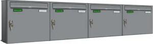 AL Briefkastensysteme Wandbriefkasten 4 Fach Basic Briefkasten A4 RAL Farbe 9006 Weiss Aluminium wetterfest