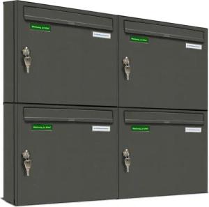 AL Briefkastensysteme Wandbriefkasten 4 Fach Basic Briefkasten A4 DB Farbe 703 Eisenglimmer Grau wetterfest
