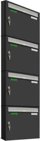 AL Briefkastensysteme Wandbriefkasten 4 Fach Premium Briefkasten A4 in RAL 7016 Anthrazit Grau wetterfest