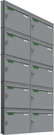 AL Briefkastensysteme Wandbriefkasten 10 Fach Basic Briefkasten A4 RAL Farbe 9006 Weiss Aluminium wetterfest