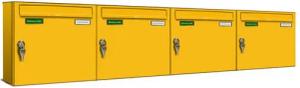 AL Briefkastensysteme Wandbriefkasten 4 Fach Basic Briefkasten A4 in RAL Farbe Signal Gelb wetterfest
