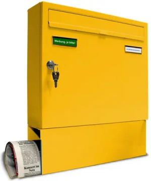 AL Briefkastensysteme Wandbriefkasten 1 Fach Basic Briefkasten A4 in RAL Farbe Signal Gelb wetterfest