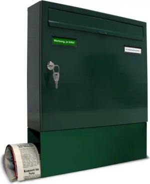 AL Briefkastensysteme Wandbriefkasten 1 Fach Basic Briefkasten A4 in RAL Farbe 6005 Moos Grün wetterfest