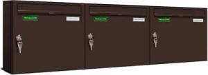 AL Briefkastensysteme Wandbriefkasten 3 Fach Basic Briefkasten A4 in RAL 8017 Schokoladen Braun wetterfest