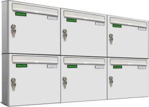 AL Briefkastensysteme Wandbriefkasten 6 Fach Basic Briefkasten A4 RAL Farbe 9016 Verkehrs Weiss wetterfest