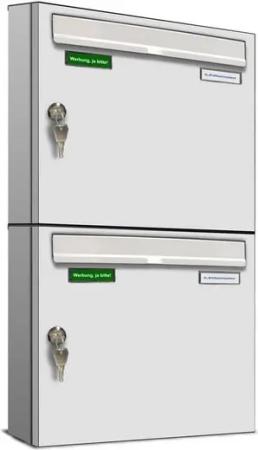 AL Briefkastensysteme Wandbriefkasten 2 Fach Basic Briefkasten A4 RAL Farbe 9016 Verkehrs Weiss wetterfest