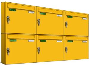 AL Briefkastensysteme Wandbriefkasten 6 Fach Basic Briefkasten A4 in RAL Farbe Signal Gelb wetterfest