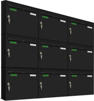 AL Briefkastensysteme Wandbriefkasten 9 Fach Basic Briefkasten A4 in RAL Farbe 9005 Tief Schwarz wetterfest
