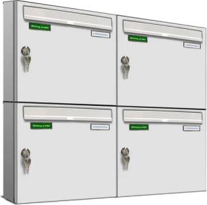 AL Briefkastensysteme Wandbriefkasten 4 Fach Basic Briefkasten A4 RAL Farbe 9016 Verkehrs Weiss wetterfest