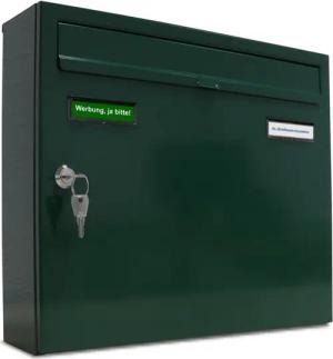 AL Briefkastensysteme Wandbriefkasten 1 Fach Basic Briefkasten A4 in RAL Farbe 6005 Moos Grün wetterfest