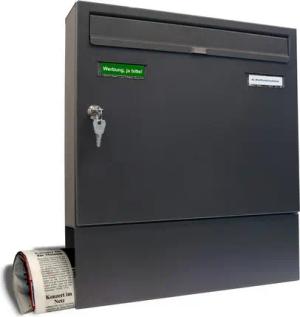AL Briefkastensysteme Wandbriefkasten 1 Fach Basic Briefkasten A4 DB Farbe 703 Eisenglimmer Grau wetterfest