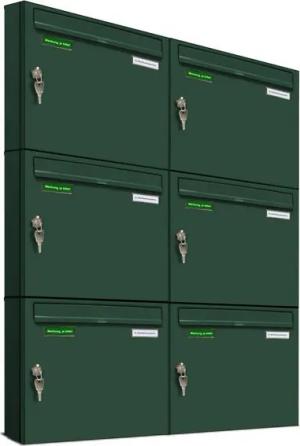 AL Briefkastensysteme Wandbriefkasten 6 Fach Basic Briefkasten A4 in RAL Farbe 6005 Moos Grün wetterfest