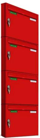 AL Briefkastensysteme Wandbriefkasten 4 Fach Basic Briefkasten A4 in RAL Farbe 3000 Feuer Rot wetterfest