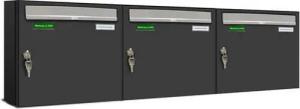 AL Briefkastensysteme Wandbriefkasten 3 Fach Premium Briefkasten A4 in RAL 7016 Anthrazit Grau wetterfest
