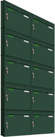 AL Briefkastensysteme Wandbriefkasten 10 Fach Basic Briefkasten A4 in RAL Farbe 6005 Moos Grün wetterfest