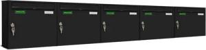 AL Briefkastensysteme Wandbriefkasten 5 Fach Basic Briefkasten A4 in RAL Farbe 9005 Tief Schwarz wetterfest